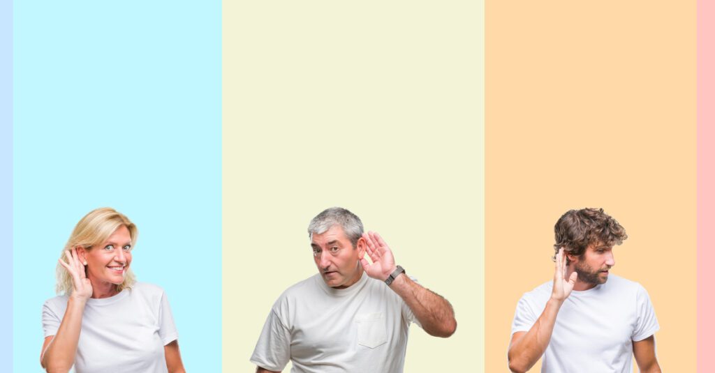 people with hand on ear - deafness concept